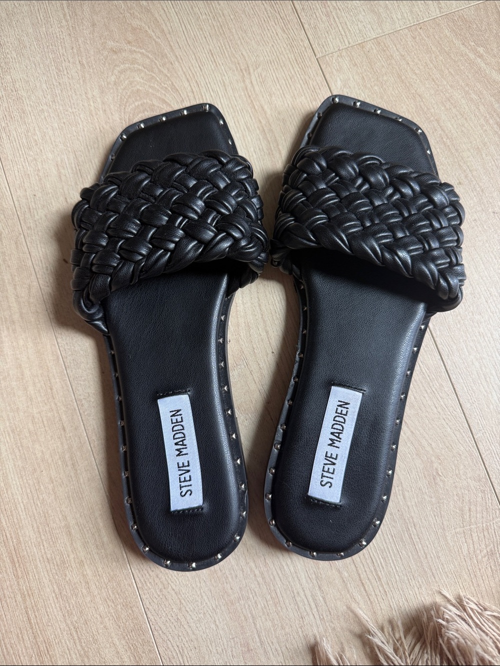 Steve Madden Black Braided Studded Slide Sandals